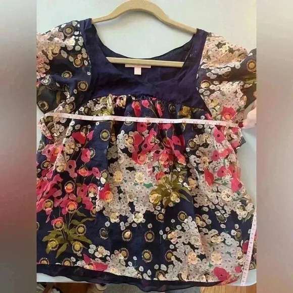 VTG Y2k silk floral babydoll Flutter Sleeve top romantic fairy coquette whimsy 6 - Picture 10 of 13